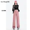 Jeans rectos color rosa sucio para mujer Tendencia Primavera 2024 combinan con todo nuevos de cintura alta con caída alargados de pierna estrecha ancha
