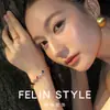 Pulseira Estrelada Colorida de Aço Inoxidável com Granate e Zircônia Titânio Aço 18K Não Desbota Joias para Mulheres Luxo Leve Nicho