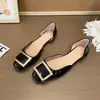 Zapatos Planos Huecos de Hebilla Cuadrada de Moda para Mujer, Sandalias de Punta Baja, Zapatos Mary Jane sin Cordones, Zapatos de Estilo Francés para el Trabajo