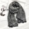 Bufanda de algodón y lino a rayas de otoño e invierno para mujer, bufanda clásica de algodón y seda para hombre, nuevo chal retro plegado