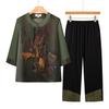 Conjunto de Verão de Manga Curta da Vovó para Mulheres de Meia-Idade e Idosas, Roupas de Mãe para o Dia das Mães, Novo Conjunto de Verão de Duas Peças para Senhora Idosa