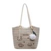 Bolsa de Palha Tecida Super Fogo de Verão Feminina Grande Capacidade Bolsa Tote para Férias na Praia 2025 Nova Moda Casual Simples Bolsa Tecida