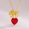 Collar Colgante Longrui Transfronterizo Nuevo Unicornio Doce Piedras de Nacimiento Corazón de Melocotón Incrustado con Collar de Piedras de Colores