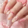 Uñas Vestibles Transfronterizas Europeas y Americanas Hechas a Mano Puras Flores Tridimensionales de Alta Gama Rayas Construcción de Gel Dulce Fresco Blanqueamiento Puntas de Uñas Postizas