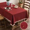 Toalha de Mesa Retangular, Estoque Disponível, Cor Sólida Revestida com Filme TPU de Poliéster, Design com Aparência de Linho, Impermeável e Resistente a Óleo, Opções Multicor com Borda Decorativa de Renda para Sala de Jantar e Decoração de Casa, Fornecimento Direto da Fábrica
