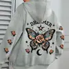 Sudadera con capucha de venta al por mayor de fábrica con estampado floral de letras, Sudadera con capucha informal de manga larga con cordón y bolsillo tipo canguro