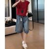 Shorts de Mezclilla Lavada Estilo Retro Americano Tallas Grandes para Mujer, Nuevo Estilo de Verano, Corte Holgado, Cubre Cadera, Adelgazante, Pierna Recta, Largo hasta la Rodilla