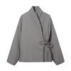 Chaqueta de Algodón Estilo Kimono Cruzado Europeo y Americano 2025 Nueva Moda Elegante para Mujer al por Mayor Doble Botonadura 0518047