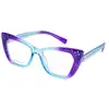 Gafas de Montura Estilo Ojo de Gato Tendencia Personalizada Incrustadas con Diamantes Antiluz Azul Espejo Plano Estilo Nuevo Transfronterizo para Hombres y Mujeres 131 H2381
