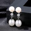 Pendientes de perlas de plata de ley S925 estilo coreano para mujer, sencillos y elegantes, largos con diamantes de agua dulce, joyería de plata