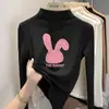 Ropa interior para niñas con forro polar, nuevo estilo otoño/invierno, manga larga, a la moda, cuello semi-alto, cálida, top estampado para niñas pequeñas y grandes