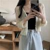 Camisa curta solta e fina de nicho francês, camisa feminina de verão com gola baixa e proteção solar em renda, xale