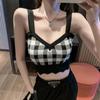 Camisola de Cuadros en Blanco y Negro de Estilo Coreano 2026 para Mujer, Top Corto de Punto con Bordes Ondulados para Usar Solo o como Capa