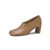 Sapatos Femininos de Salto Alto com Biqueira Dividida em Couro Bovino de Primeira Camada, Novo Estilo Outono, Couro Genuíno por Dentro e por Fora, Sapatos de Cano Médio da Moda para Mulheres