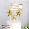 Cor bronze prata tridimensional cartão de bolo feliz aniversário bola dourada estrela de cinco pontas amor bandeira de panificação decoração plug-in