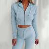 9672 # Popular da Amazon 2021 Primavera Novo Conjunto Esportivo e de Lazer Feminino Europeu e Americano com Capuz e Mangas Longas Slim