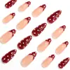 Puntas de uñas rojas y blancas de lunares con forma de almendra, manicura francesa roja retro, pegatinas de uñas postizas de lunares, venta al por mayor para ventas transfronterizas