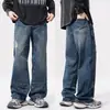 Jeans para hombre estilo retro americano color turquesa, nuevo modelo otoño 2026, rotos, holgados, de pierna recta, de pierna ancha, pantalones largos de moda