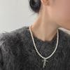 Collar con lazo y perlas de dulce temperamento que conserva el color, cadena para suéter de otoño e invierno para mujer, nuevo