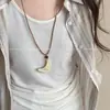 Collar Colgante Tejido Estilo Bohemio Corazón Luna para Mujeres, Estilo Dulce y Fresco, Accesorios de Playa Estilo Largo de Verano