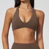 Sutiã de yoga com costura transpassada para mulheres, gola halter V, costas bonitas, à prova de choque, com suporte, sutiã esportivo sem aro 5575