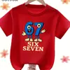 67 Seis Sete Camiseta Estampada 230g Algodão Puro de Alta Qualidade Gola Redonda Manga Curta Roupa Infantil Dropshipping Transfronteiriço 1204