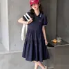 Vestido de Menina Verão 2026 Novo Estilo Infantil Estilo Preppy Gola Polo Saia Crianças Maiores Casual Gola Reversível Saia Esportiva
