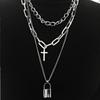 Joyería transfronteriza europea y americana, estilo punk, hip hop, moda para mujer, collar multicapa, colgante de aleación, collar con cierre cruzado