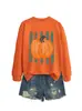 Amazon Ebay Sitio Independiente Moda Casual Elegante Sudadera con Cuello Redondo y Mangas Largas Estilo Graffiti de Cera Líneas de Calabaza Comercio Exterior