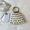 Bolso de Perlas con Mango de Bambú Texturizado Bolso de Perlas Tejido a Mano Transfronterizo Europeo y Americano para Mujer Bolso de Mano para Vacaciones en la Playa