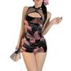 Vestido de Suspensório Estampa Borboleta Retrô Tamanho Plus Shuang'Er Feminino Verão Elegante Cintura Afinando o Visual Quadril Saia Longa