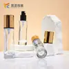 Mancha 30ml Cilíndrico Dorado Galvanizado Tapa Líquida Base de Maquillaje Cosméticos Loción Protectora Botella de Vidrio Perfume Cabezal de Spray Intercambiable