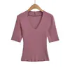 Camiseta Sexy y Elegante de Manga Tres Cuartos Ajustada para Verano, Cuello en V Profundo, Escotada, Camiseta Básica de Manga Media para Mujer