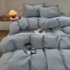 Juego de cuatro piezas de algodón 100% teñido en hilo de algodón lavado Clase A con patrón de jacquard a rayas, conjunto de pijama de estilo japonés de algodón puro para dormitorios de estudiantes
