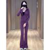 Conjunto de Moletom Casual Esportivo Roxo com Calça Bootcut para Mulheres - Novo Estilo de Alta Qualidade Pequena Fragrância - Primavera e Outono 2025