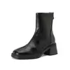 [Pronta Entrega] Botas Curtas Quadradas de Salto Alto, Botas para Mulheres, Botas de Cano Curto para Primavera e Outono, Botas Curtas com Zíper Traseiro, Botas de Salto Grosso Femininas