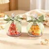 Tarro de dulces de boda con forma de lazo estilo Ins, caja de dulces de plástico transparente, caja de regalo de recuerdo de boda con lazo blanco roto y verde guisante