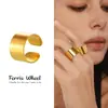 Rueda de la fortuna versión ancha anillo brillante viento frío anillo abierto simple acero inoxidable chapado PVD oro real de 18K anillo para el dedo