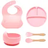 Set de vajilla de silicona para niños más vendido transfronterizo con diseño de ventosa antideslizante, herramienta de entrenamiento de cuenco para comida de bebé fácil de limpiar