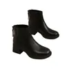 Botines de tacón medio con forro de felpa para mujer, nueva colección otoño/invierno 2026, estilo de bota individual, botines ajustados con forro de felpa estilo francés, tacón grueso, botas estilo Martin para mujer