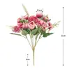 Capullo de té flor combinada imitación flor de rosa rica rosa ramo de boda flor artificial arreglo de flores decoración flor mesa de comedor flor de seda