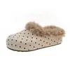 Pantuflas Mary Jane, pantuflas de algodón impermeables de invierno para mujer con lunares de felpa, cálidas y forradas de polar para otoño e invierno, adecuadas para usar en exteriores y con suela antideslizante.