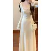 Vestido de tricô de renda elegante estilo francês para outono precoce para mulheres, primavera e outono luxuoso estilo princesa estilo balé justo longo