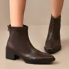 Botines Franceses Delgados para Mujer Otoño/Invierno Nueva Llegada Punta Fina Caña Corta Botines Chelsea Tacón Alto Grueso Tobillo Elástico Botines al Descubierto