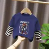 Camiseta de manga larga para niño estilo coreano, nuevo estampado de dibujos animados de principios de otoño, camiseta básica de algodón puro para niños, camiseta moderna