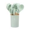 Cubo de Almacenamiento de 1050g con Mango de Madera, Utensilios de Cocina de Silicona, Utensilios de Cocina de Silicona Coloridos, Espátula Antiadherente, Juego de 11 Piezas de Utensilios de Cocina