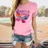 Camiseta Top Feminina de Verão Europeia e Americana com Gola Redonda Estampa de Borboleta Manga Curta Tamanho Modal