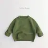 Nova Roupa de Outono/Inverno Infantil para Meninos e Meninas, Suéter da Moda Cor Sólida Estilo Coreano, Pulôver de Tricô Solto, Camiseta Básica Gola Redonda