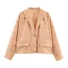 Chaqueta casual de moda europea y americana para mujer, con bolsillo, de un solo botón, estampada, holgada, de manga larga, para 2026, transfronteriza B483153