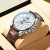 Reloj de cuarzo para hombre LIGE transfronterizo, elegante reloj de pulsera con correa de cuero de negocios, reloj multifuncional impermeable con fase lunar